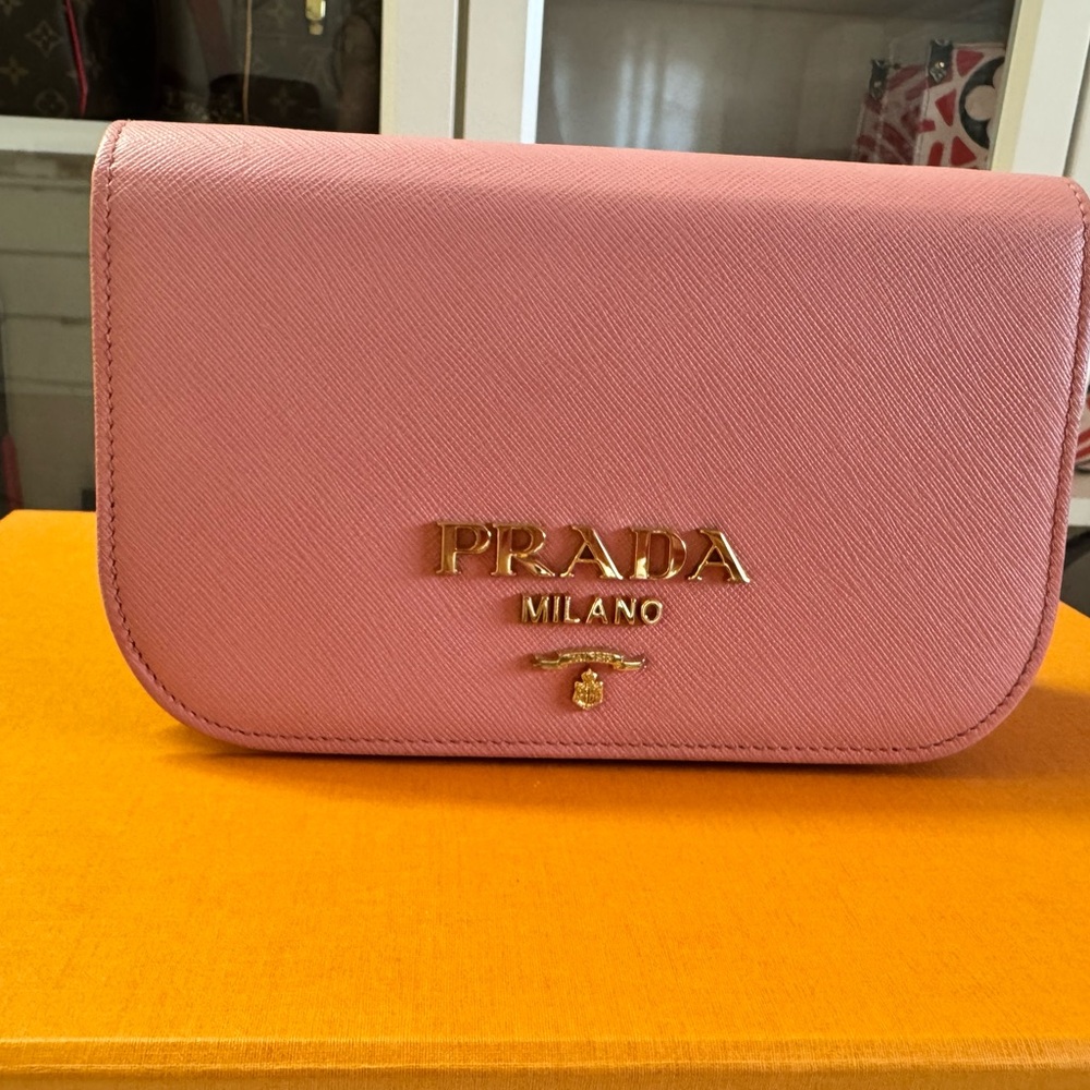 Prada Pink Clutch with Gold Accents